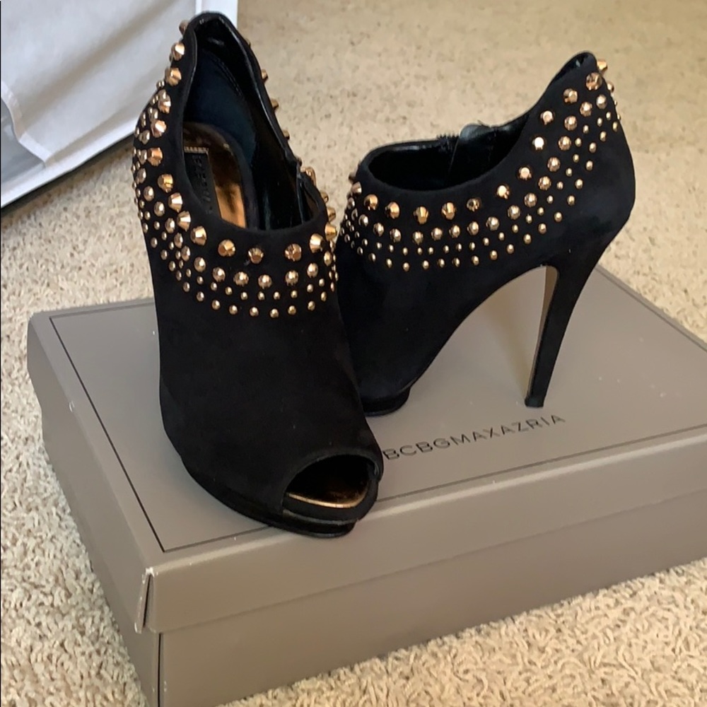 Black studded bcbg peep toe shoes.